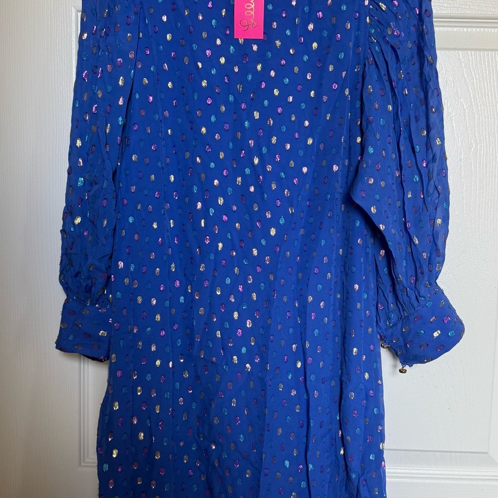 Lilly Pulitzer Maisel Silk Dress in Iris Blue Moroccan Metallic Clip